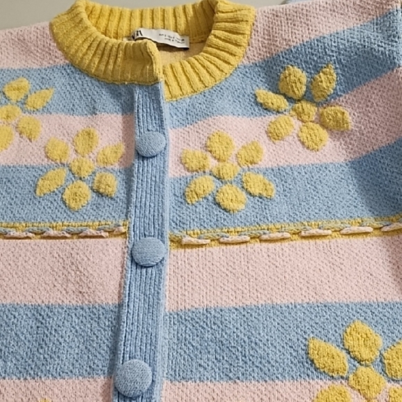 Pastel Floral Cottagecore Cardigan Sweater Cotton Blend - Picture 7 of 11